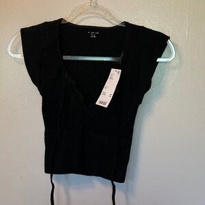 Urban Outfitters Black Tie Front Crop Blouse
